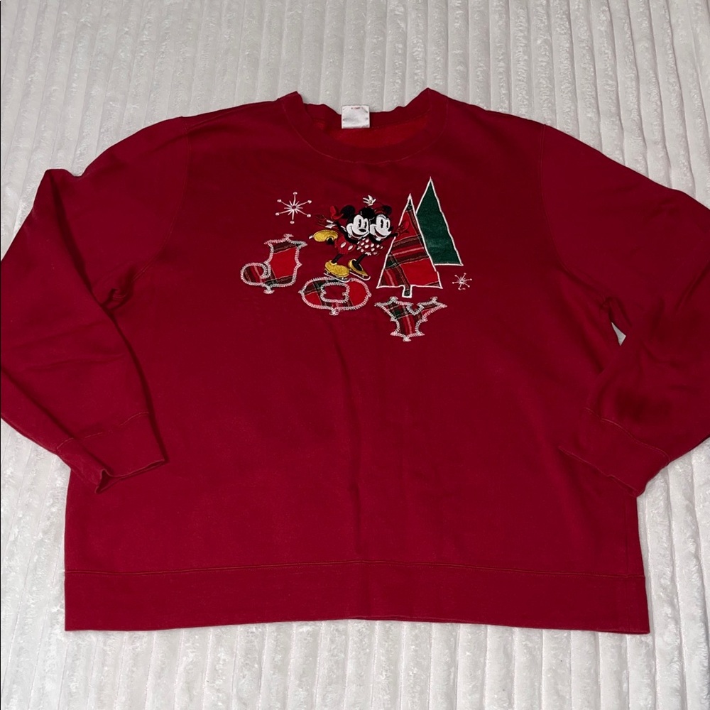 Disney Mickey & Minnie Mouse Embroidered Vintage Christmas Sweatshirt | Size XXL